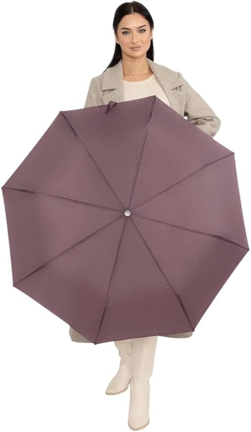 Windproof Travel Umbrella - Compact, Light, Full Automatic Open/Close - Folding Backpack Umbrella for Rain & Sun UV Preotection For Men & Women, Unbreakable 8 Fiberglass Ribs UK Design