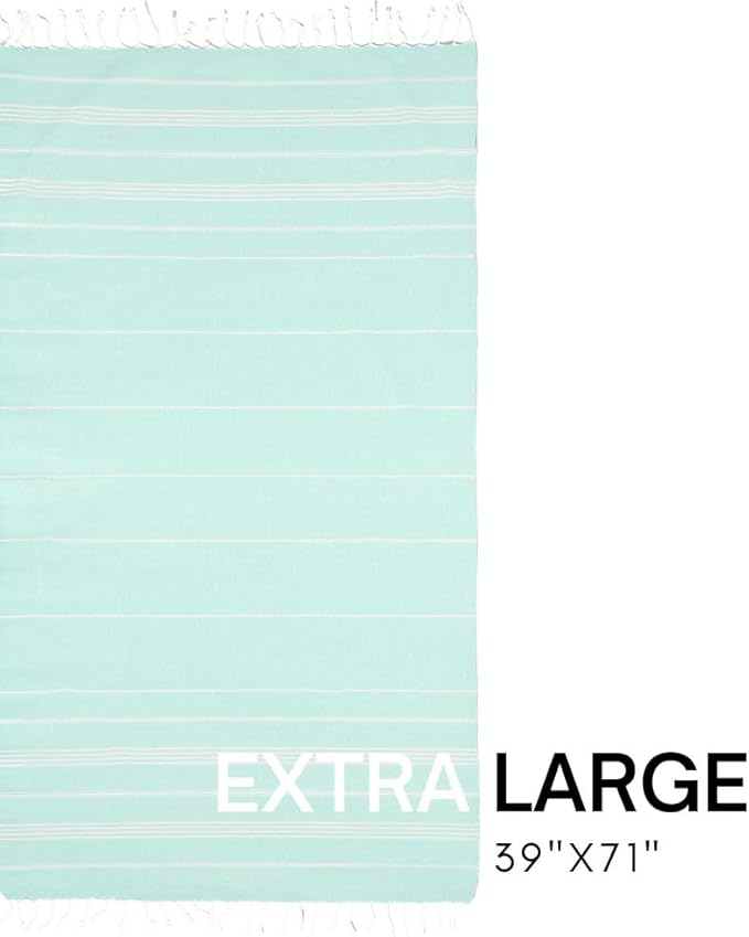 BAY LAUREL Turkish Beach Towel with Travel Bag 39 x 71 Quick Dry Sand Free Lightweight Large Oversized Towels Light - (Aqua with Blue Floral Bag)