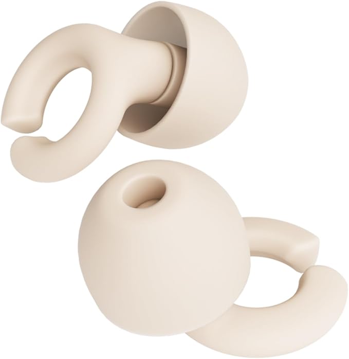 Hush Hoops Ear Plugs, Ultra-Soft Reusable Noise Reducing Earplugs with Horseshoe Shape for Comfort, 4 Tip Sizes for Customizable Fit, 17dB (NRR) Noise Reduction Rating, Cream, 1 Pair with Travel Case