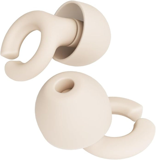 Hush Hoops Ear Plugs, Ultra-Soft Reusable Noise Reducing Earplugs with Horseshoe Shape for Comfort, 4 Tip Sizes for Customizable Fit, 17dB (NRR) Noise Reduction Rating, Cream, 1 Pair with Travel Case