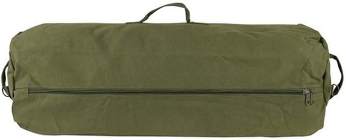 Farm Blue GI Style Zipper Duffle Bag Heavy Duty Army Duffle Bags - Military Grade Cotton Canvas Duffel Bag - Reinforced Camping Bag - Strong Zipper & Center Grab Handle (Olive Drab, Large)
