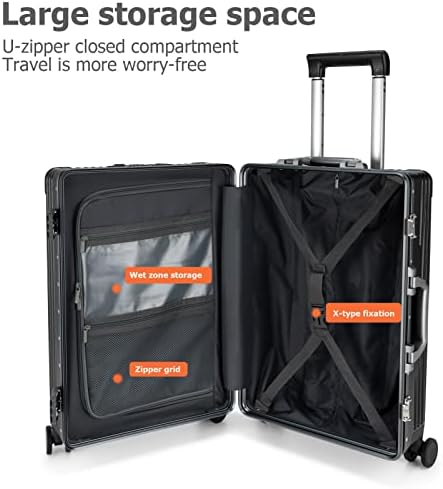 feilario Aluminium Frame PC Hard Shell Spinner Wheels Luggage,20.8"X15"X8.7 Airline Approved Built-In TSA lock Carry on Suitcase, with Cup Holder, USB Port, Phone Holder