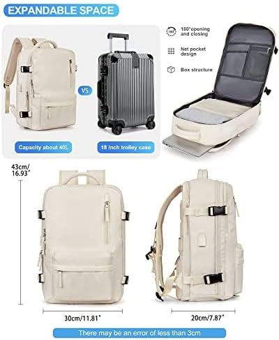 VGCUB Large Travel Work Business Backpack Carry on flight Approved 17 Inch Laptop Backpack for Women Men with Laptop Compartment Mochila de Viaje,Beige | Travel, Work, Business, 17 Inch