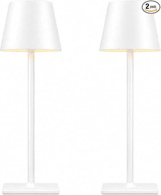 White Cordless Table Lamp Set of 2 for Patio Restaurant Home Dinner Kitchen | 6000mAh battery lamps waterproof wireless portable design for outdoor patio, dining tables, kitchens, restaurants home use