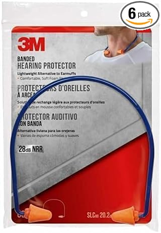 3M Banded Hearing Protector, Noise Reduction Rating (NRR) 28 dB, Lightweight Alternative to Earmuffs, Easy to Insert & Remove, Soft & Flexible Foam Ear Plugs, Convenient (90537H1-DC) (Pack of 6)