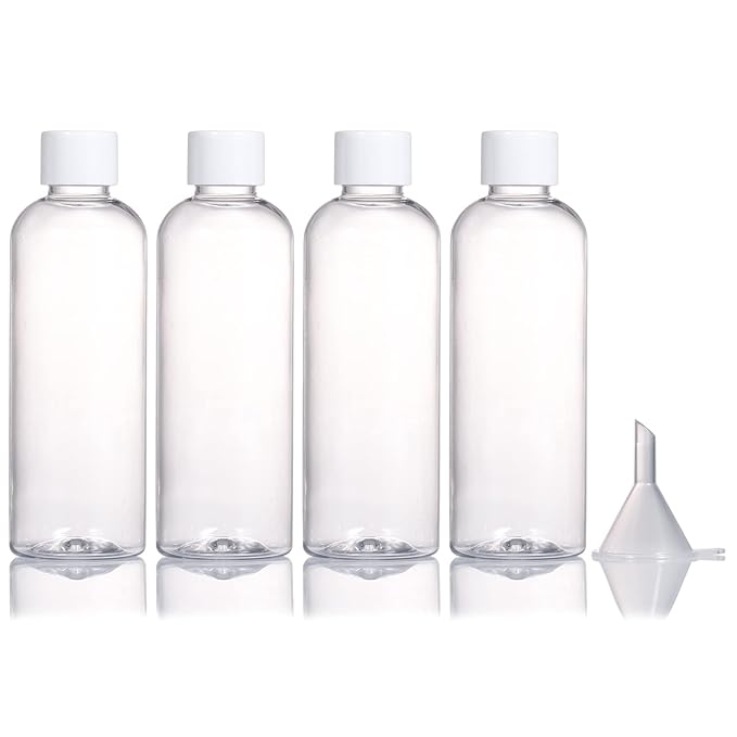 4pcs Travel Bottles,100ml Refillable Clear Empty Plastic Travel Size Containers Bottles with Screw Lids for Toiletries,Soap,Shampoo and Conditioner