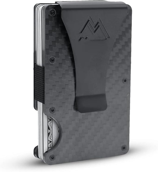 Mountain Voyage Co Minimalist Wallet for Men & Women - Slim RFID Wallet, Scratch Resistant, Credit Card Holder & Money Clip, Easily Removable Money & Cards, (Matte Carbon Fiber)