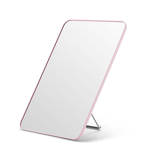 OMIRO Makeup Mirror for Desk, 10 x 7 inches Table Mirror with Adjustable Stand and Hanging Hole for Shaving and Travelling, Pink