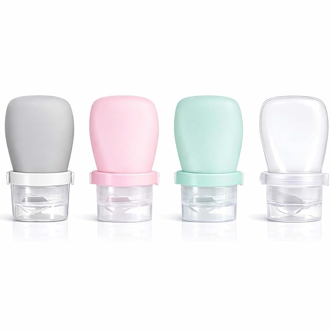 1 oz Silicone Travel Bottles, Leakproof Squeeze Bottle Mini Travel Size Container for Toiletries Lotion Shampoo and Conditioner Liquid Salad Dressing to go Condiment, TSA Approved, 4 Pack