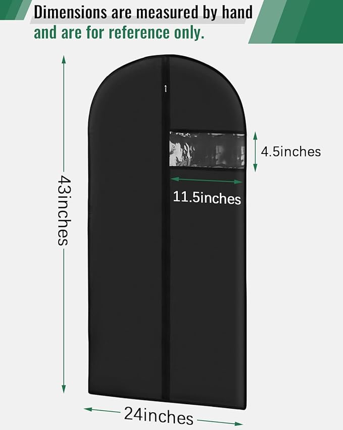 Garment Bags for Hanging Clothes 8 packs Washable Black Suit Bags for Closet Storage and Travel with Clear Window (43 inches)