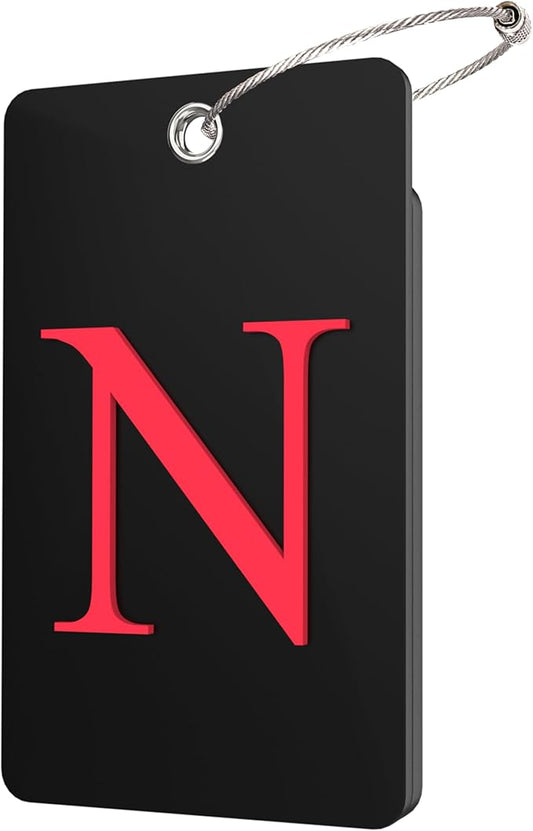 Gostwo 2 Pack Luggage Tags for Suitcases, 26 Initial Letter Travel Luggage Baggage Identification Labels ID Tag Fully Bendable Tags with Stainless Steel Loop (Black) (Letter N)
