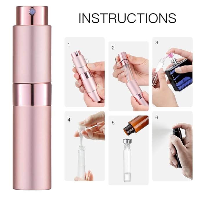 LISAPACK 8ML Atomizer Perfume Spray Bottle for Travel, Empty Refillable Cologne Dispenser, Portable Sprayer (Pink)