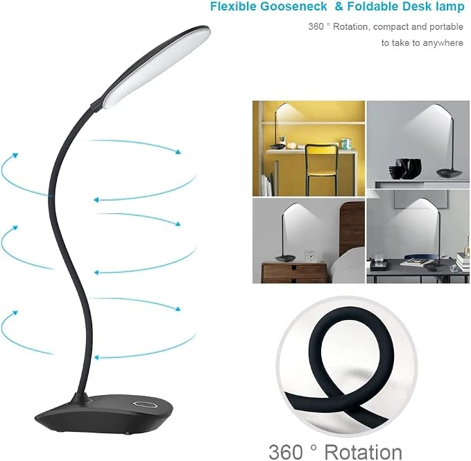 DEEPLITE LED Desk Lamp Battery Operated Lights Cordless Rechargeable Lamp, Flexible Portable Light for Bed Craft Nail Home Office, Eye-Caring Dimmable Small Desk Lamp Wireless Reading Lamp - 2 Pack