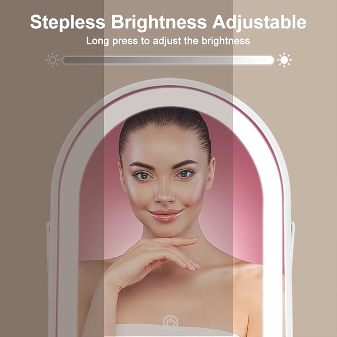 YEKKOPT Rechargeable Vanity Mirror with Lights,10"×7.8" Arched LED Makeup Mirror with Lights, Smart Touch Control Dimmable 3 Modes Light up Mirror for Dorm Desk Dressing Room,Gift for Women