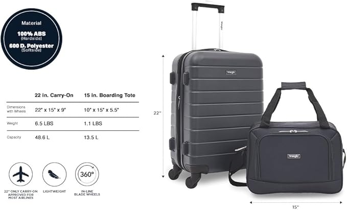 Wrangler Smart Spinner Hardside Luggage, 2 Piece Set, Dark Shadow