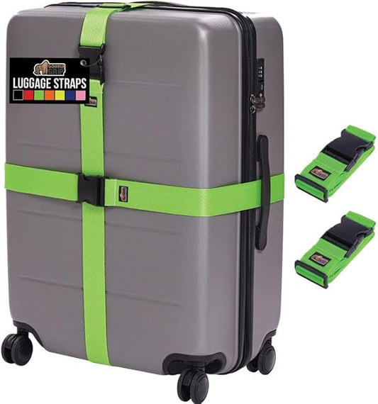 GORILLA GRIP Heavy Duty Adjustable Luggage Straps for Suitcases, Easy to Identify Travel Belt Connector Holds Suitcase Together, Extends Life of Bag, Strap Connects Two Bags, Accessories 2 Pack Green