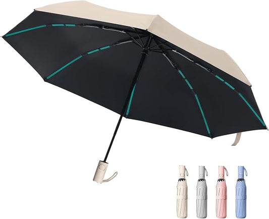 Compact Automatic Folding Travel Umbrella-Windproof Rainproof, PF50+ Sun Protection for Hiking,Outdoor,Chool,Golf Course & Daily Use,Sturdy Multi-Ribbed Frame