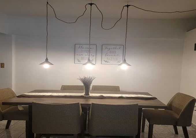 3-Light Hanging Light with Plug in Cord,Plug in Pendant Light 22ft Hemp Rope Pendant Lighting Vintage 3-Light Hanging Lamp Fixtures for Kitchen Island Living Room Bedroom