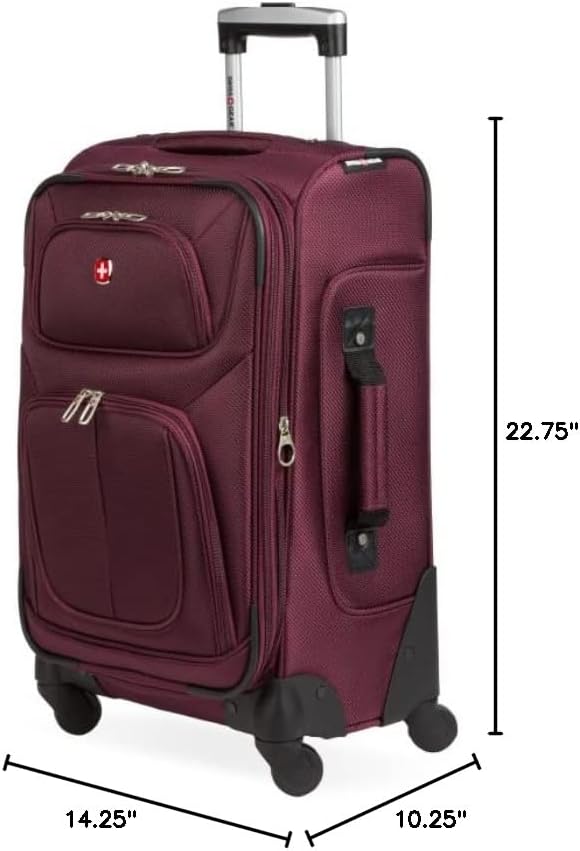 SWISSGEAR Sion Softside Expandable Spinner Luggage Durable Lightweight Travel Suitcase, Merlot, Carry-On 21-Inch