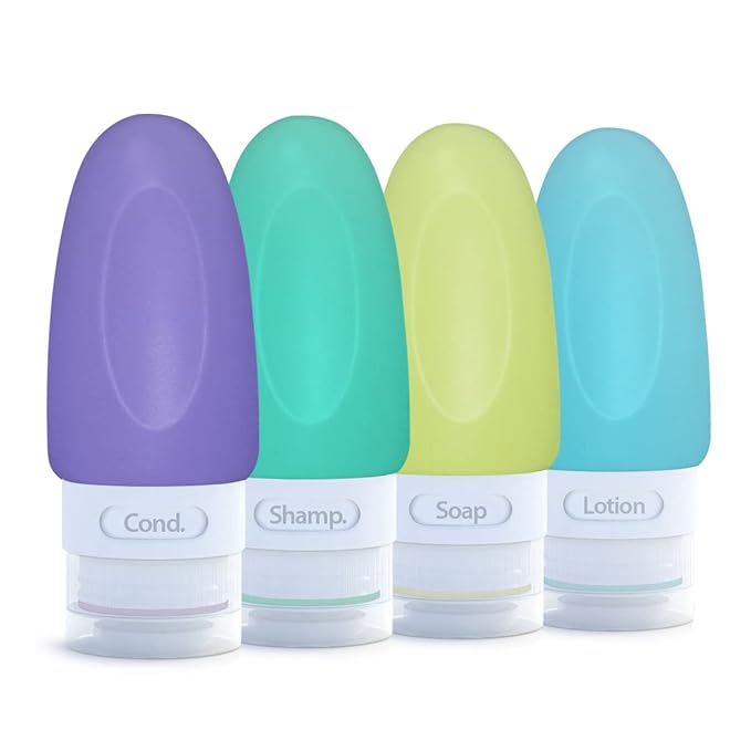 Dot&Dot Leak Proof Toiletry Bottles - 4 Pack Silicone Travel Bottles - Shampoo & Conditioner Container with TSA Quart Bag - 1 oz