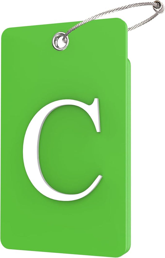 Gostwo 2 Pack Luggage Tags for Suitcases, 26 Initial Letter Travel Luggage Baggage Identification Labels ID Tag Fully Bendable Tags with Stainless Steel Loop (Green) (Letter C)