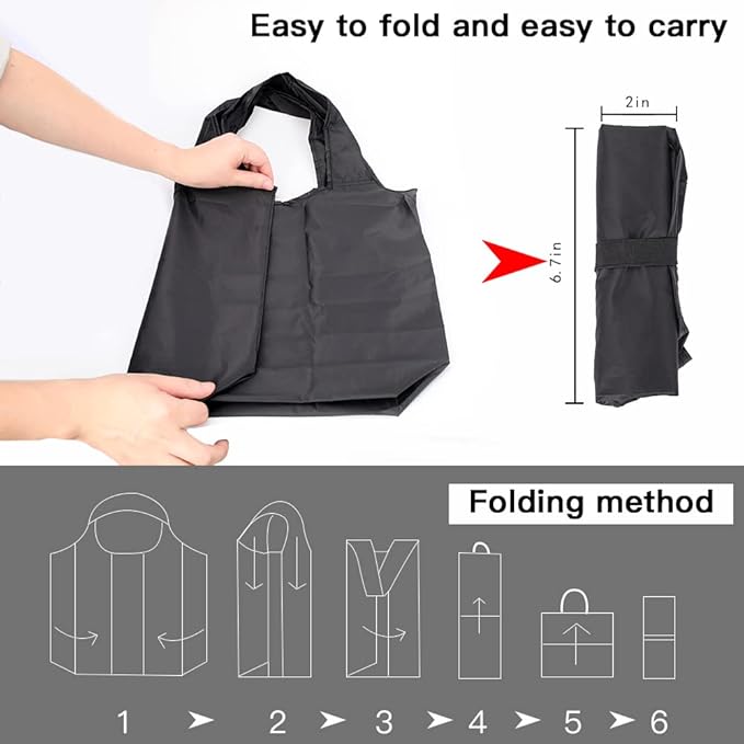 Aricsen 20 Pack Durable Folding Large Kitchen Reusable Shopping Bags with Handles Bulk, Recycle Foldable Grocery Washable into Pocket Portable Nylon Tote, Polyester Cloth, Black Fabric