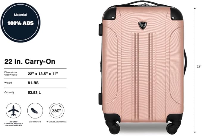 Travelers Club Chicago Hardside Expandable Spinner Luggage, Rose Gold, 22" Carry-On