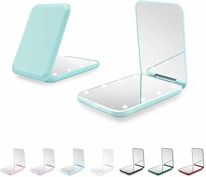 Kakuje Compact Mirror, 1X/3X Magnification LED Pocket Mirror with Nternal BIattery, Mini Mirror for Purse, Pocket,Travel and Present (Mint Green)