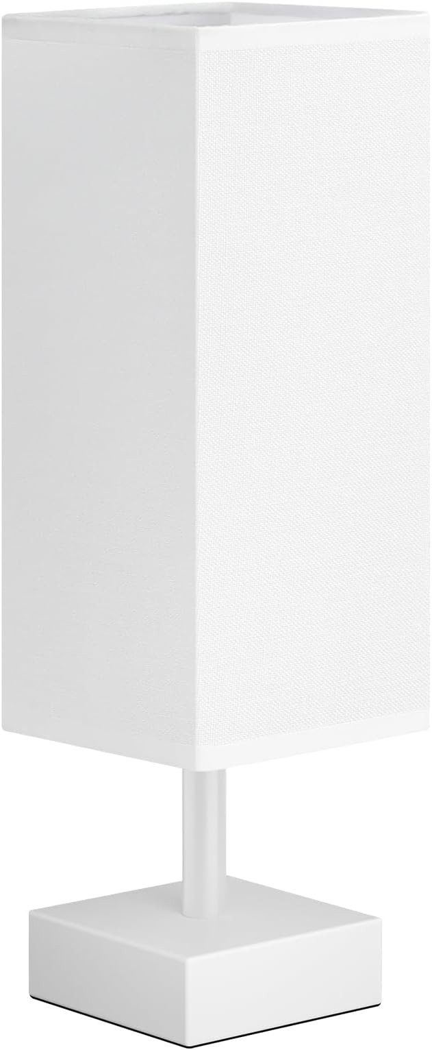 aooshine White Small Bedside Lamp for Bedroom - Square White Fabric Shade | Inline Rocker Switch, Corded Electric, Bulb Not Included, 12.8" Mini Table Lamp for Nightstand, Desk, Dorm, Office