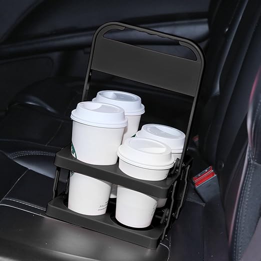 Bodaon 4 Cup Drink Carrier with Handle, Plastic Cup Carriers for Drinks, Drink Holder for Car, Take Out Delivery Drivers Accessories, Portable Foldable Reusable Mobile, Use for Food Delivery Bag
