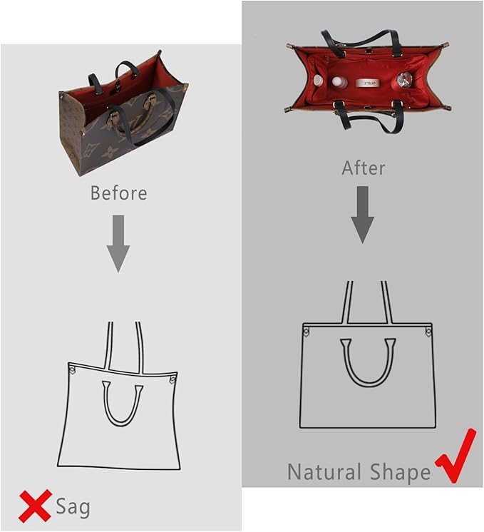 ZTUJO Purse Organizer Insert For Handbags, Silk Purse Organizer with Zipper, Silky Smooth, Bag Organizer For Speedy Neverfull Tote,onthego,Artsy, 6 Sizes(Large, Silky Red)