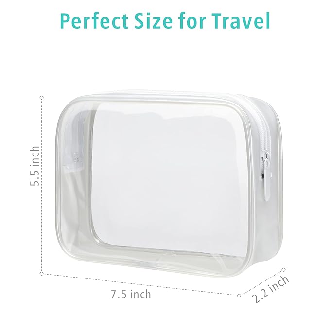 F-color TSA Approved Toiletry Bag 3 Pack Medium - Clear Makeup Bag Travel Quart Size for Women Men, Clear Cosmetic Bag Airport Airline Compliant Carry on Bag, Active White Matte