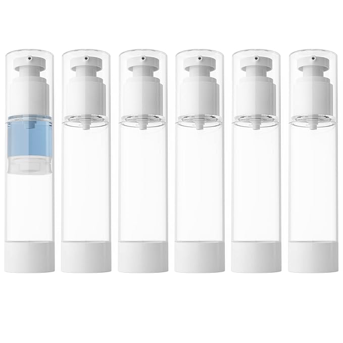LONGWAY 3.4 Oz 100ml Clear Airless Cosmetic Cream Pump Bottle Travel Size Dispenser Refillable Containers for Shampoo, Foundation, Lotion (Pack of 6)
