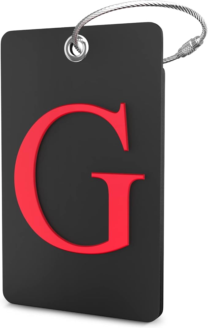 Shacke Luggage Tag Initial - Fully Bendable Tag w/Stainless Steel Loop - Black (Letter G)