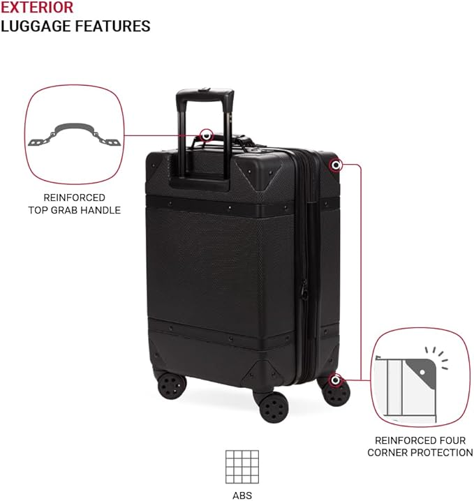 SwissGear 7739 Hardside Luggage Trunk with Spinner Wheels, Black, Carry-On 19-Inch