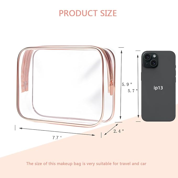 Clear Toiletry Bag, 3 Packs TSA Approved Water resistant Travel Organizer, Airport Airline Travel Essential Carry On Makeup Cosmetic Bags for Women, White - 3 packs