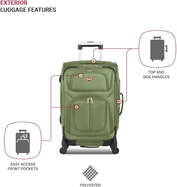 SWISSGEAR Sion Softside Expandable Spinner Luggage Durable Lightweight Travel Suitcase, Evergreen, Carry-On 21-Inch
