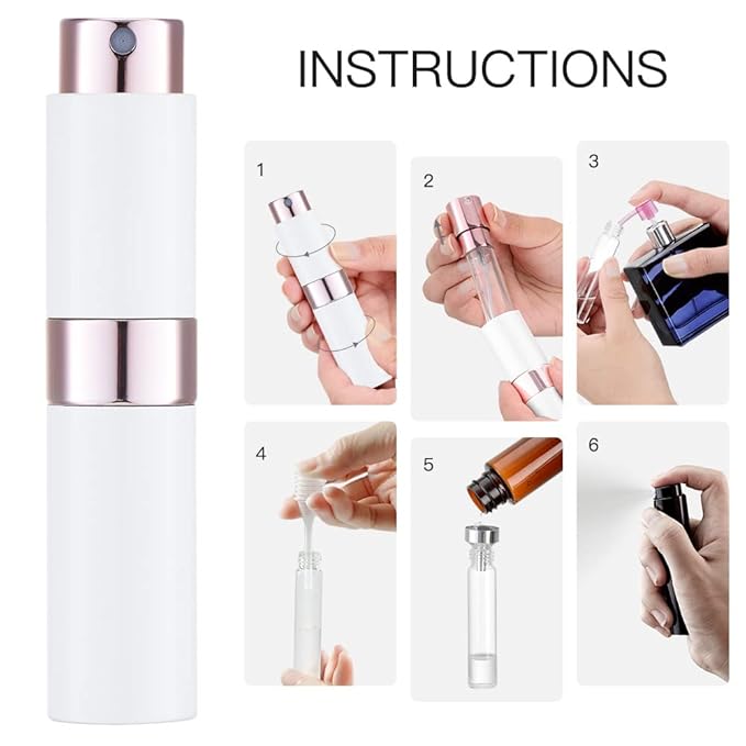 LISAPACK 8ML Atomizer Perfume Spray Bottle for Travel, Empty Refillable Cologne Dispenser, Portable Sprayer (White)