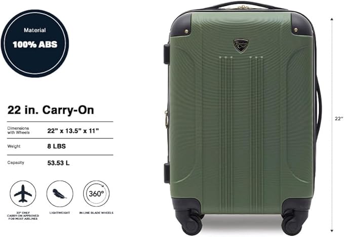 Travelers Club Chicago Hardside Expandable Spinner Luggage, Thyme Green, 22" Carry-On