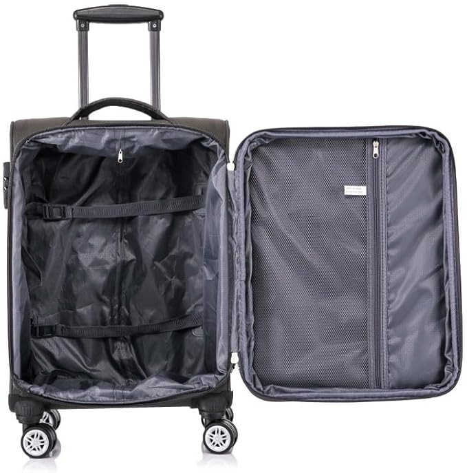 Lispin Luggage Set Softshell Expandable 4 Piece Suitcase with Wheels Softside Lightweight Travel Carry on Luggage (Dark Blue + Fabric + 3-piece)
