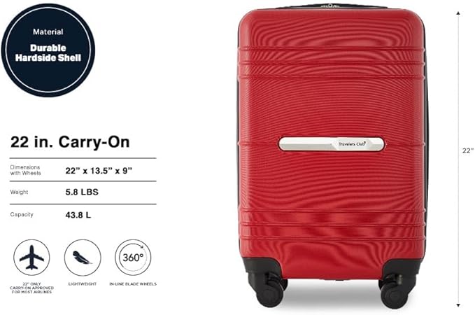 Travelers Club 22" Richmond Spinner Carry-On Luggage, Red