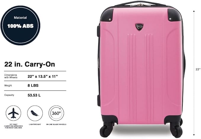 Travelers Club Chicago Hardside Expandable Spinner Luggages, Hot Pink, 20" Carry-On, HS-20720-EX-690N