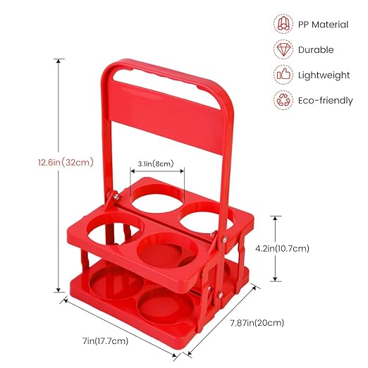 Bodaon 4 Cup Drink Carrier with Handle, Plastic Cup Carriers for Drinks, Drink Holder for Car, Take Out Delivery Drivers Accessories, Portable Foldable Reusable Mobile, Use for Food Delivery Bag, Red