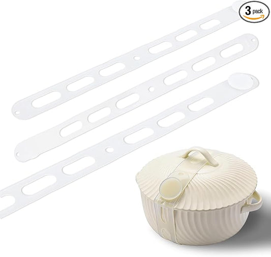 3-Pack Reusable Silicone Latch Strap, Secures Slow Cooker Lid, Pot, Bento Box, 21in Durable Elastic Self-Lock Tie for Organizing&Bundling Cords, Curtain, Yoga Mat (White&White&White)