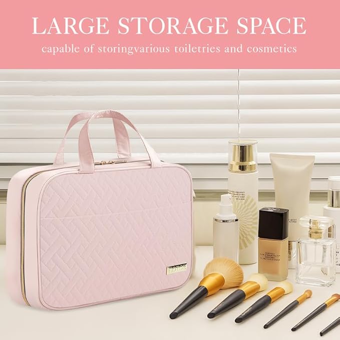 HOTOR Travel Toiletry Bag - Hanging Toiletry Bag for Women & Men, Makeup Bag/Big Comparment, Waterproof for Travel Accessories, Travel Essentials, Large, Pale Pink