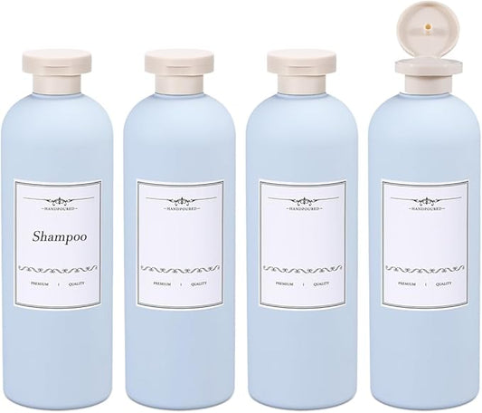 ASEVAT 13.5oz 4pack Refillable Travel Shampoo and Conditioner Bottles, Travel Size containers, Travel Bottle for toiletries, Squeeze Bottles with Flip Cap, Empty Plastic Leak Proof Travel Bottles