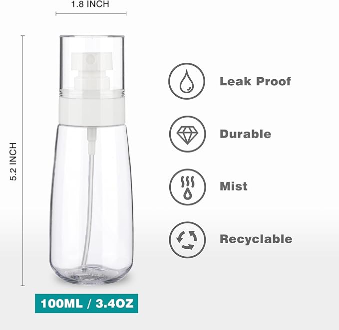 3-Pack Small Spray Bottles, 3.4oz Clear Refillable Plastic Travel Spray Bottles