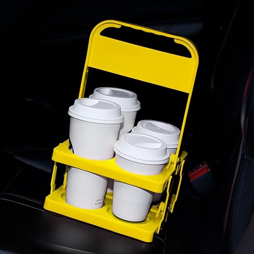 Bodaon 4 Cup Drink Carrier with Handle, Plastic Cup Carriers for Drinks, Drink Holder for Car, Take Out Delivery Drivers Accessories, Portable Foldable Reusable Mobile, Use for Food Delivery Bag
