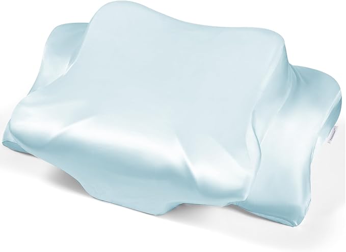 Satin Pillowcase for Cervical Pillows, (Cover Only) Fit for 24.8"x14.96"x5.51"/3.54" Orthopedic Neck Support Pillow, Silky Smooth Pillowcase Cover with Zipper Closure (Light Blue)