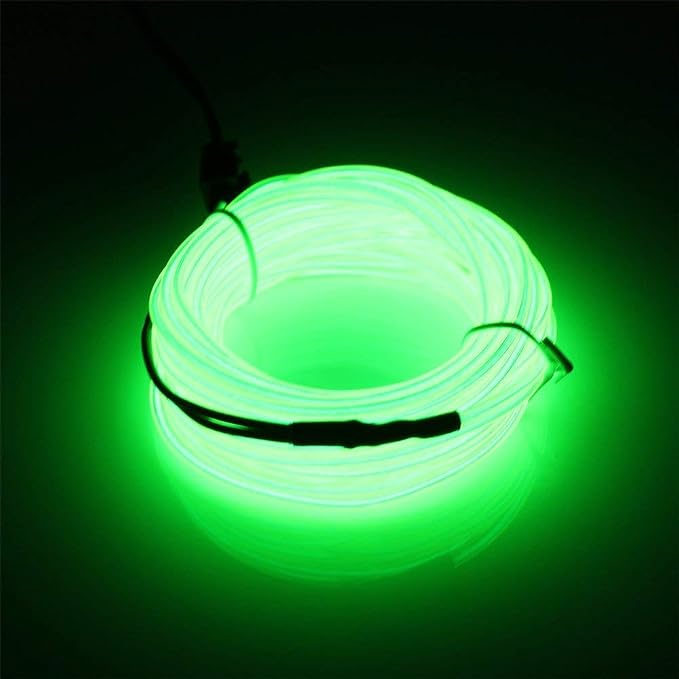 ABALDI EL Wire Neon Light Battery Powered High Brightness Electroluminescence for Outdoor Indoor Christmas Halloween Decoration(5m/16ft,Fluorescent Green)